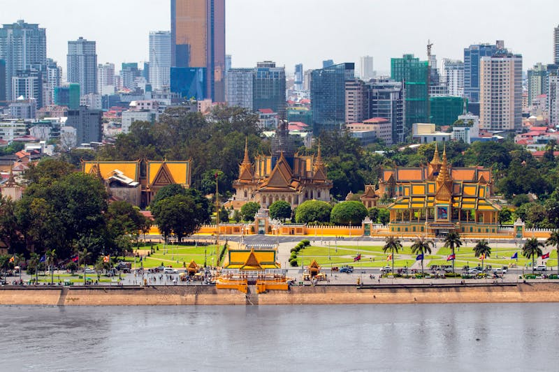 Phnom Penh skyline with the Royal Palace and Tonle Sap River